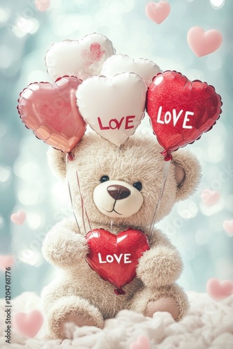 Valentine’s Day greeting card design with cute bear and text.