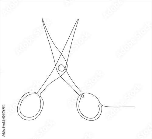 One continuous line drawing of regular scissors and barber scissors. single line drawing of scissors. one line illustration of cutting equipment. editable vector