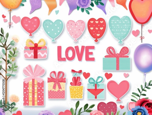 Valentine’s Day greeting card with text and hearts.