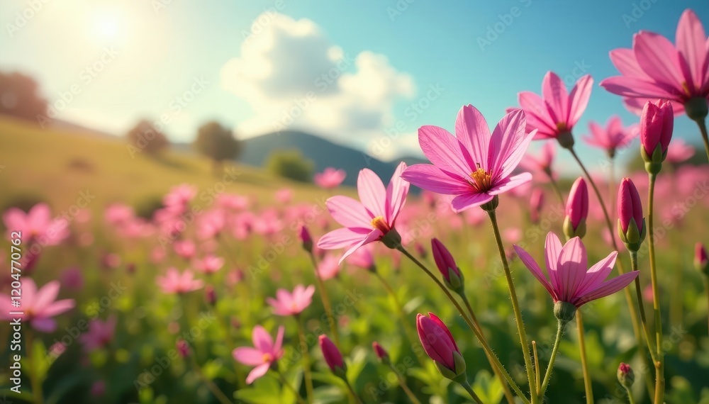 Wild Cleome rutidosperma flowers swaying in wind, spring blooms, windy meadows, flowering plants Wild Cleome rutidosperma flowers swaying in wind, spring blooms, windy meadows, flowering plants