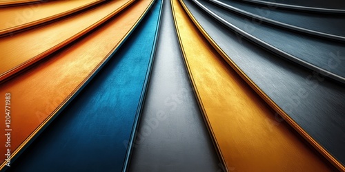 Abstract Metallic Background, Gold, Silver, and Blue Panels in a Swirling Design photo