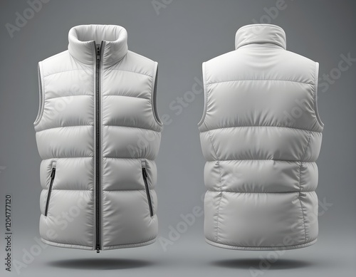 A Blank Mockup Puffer Vest Jacket Template White Color