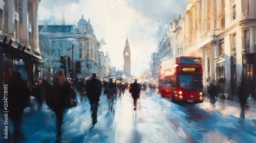 London Street Scene Featuring Big Ben and a Red Bus