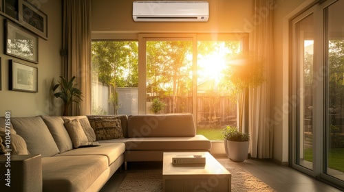 Sunset Serenity: Modern Living Room with Air Conditioning