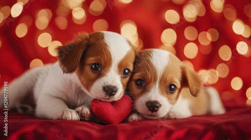 Cute dog with red heart for Valentine’s Day greeting card design