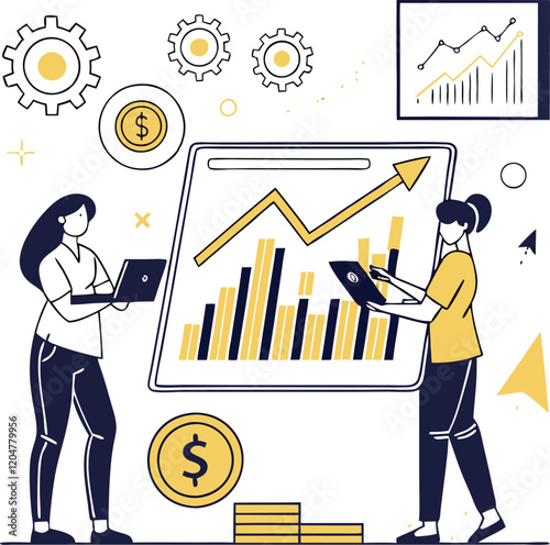illustration of a finance information analysis dashboard flat vector 