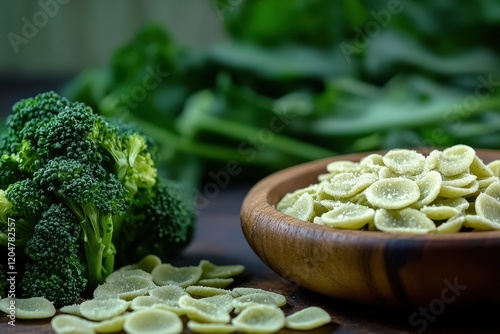 Orecchiette with broccoli rabe and anchovies is a traditional dish from Southern Italy especially Apulia featuring anchovy bread crumbs and rapini photo