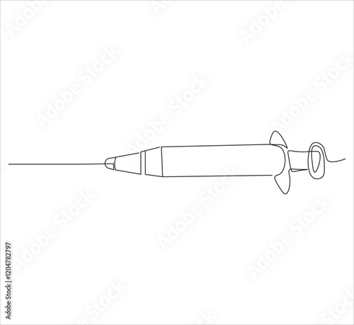 One continuous line drawing of syringe medical equipment . single line illustration of syringe injection. illustration one of medical equipment. editable ouline