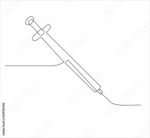 One continuous line drawing of syringe medical equipment . single line illustration of syringe injection. illustration one of medical equipment. editable ouline