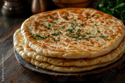 Palestinian flatbread served on a wooden table photo