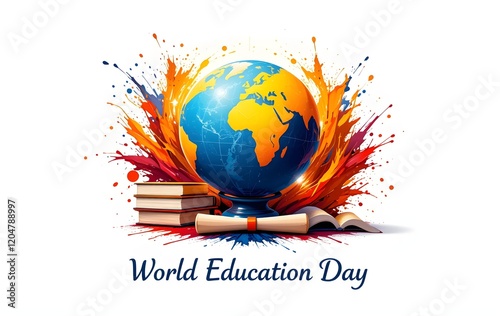 World Education Day Celebrating Global Learning, Creativity, and Knowledge Through Books, Globes, and Artistic Expression
