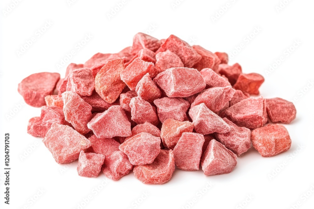 Stack of dehydrated strawberries on light backdrop Stack of dehydrated strawberries on light backdrop