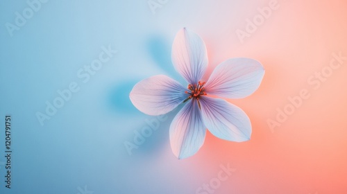 Colorful flower on a soft gradient background with shades of blue and pink. Generative AI