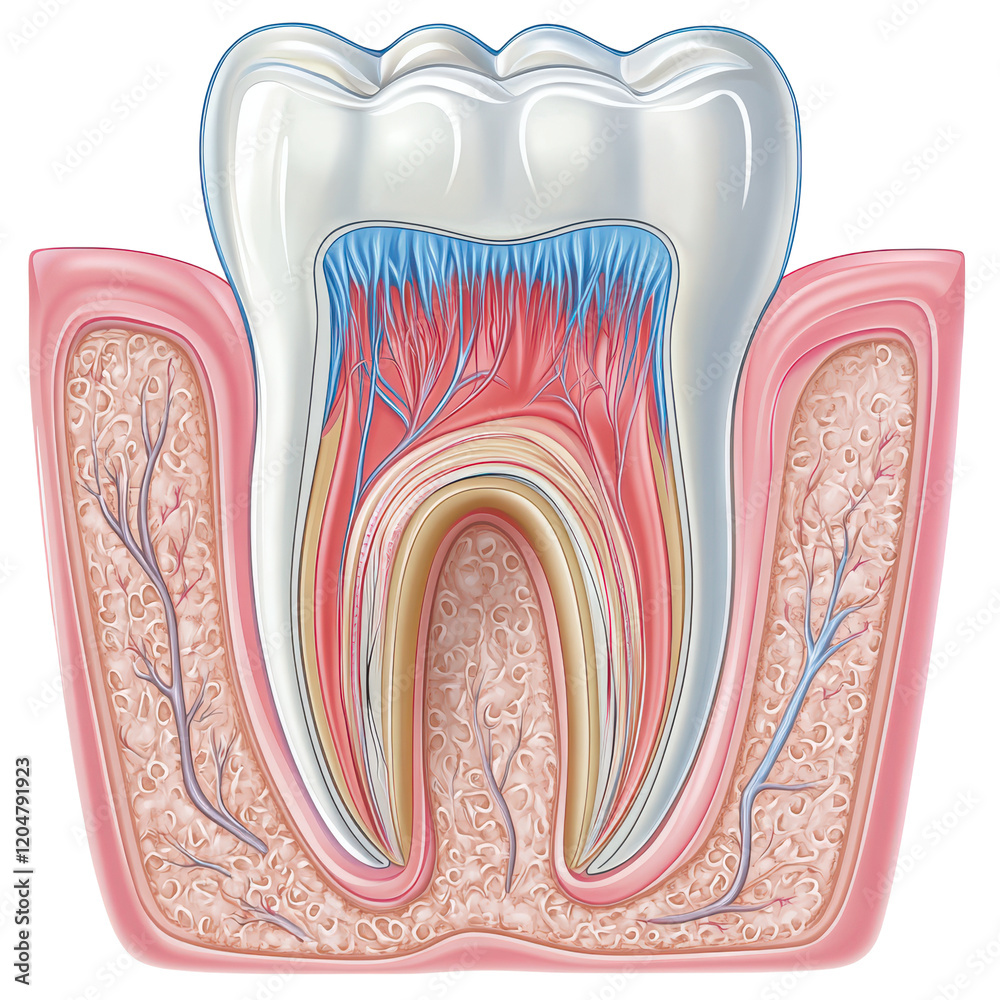 Detailed Anatomy of a Human Tooth with Gum and Periodontal Ligament Illustration on transparent background Detailed Anatomy of a Human Tooth with Gum and Periodontal Ligament Illustration on transparent background