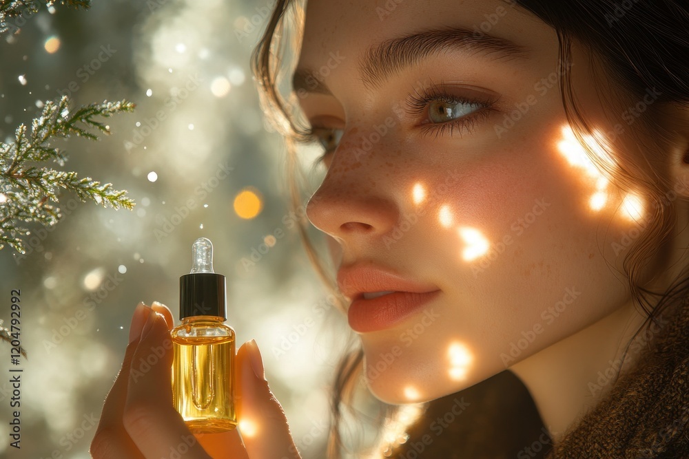 Fototapeta premium Beautiful woman applying face serum with pipette for skin care and rejuvenation