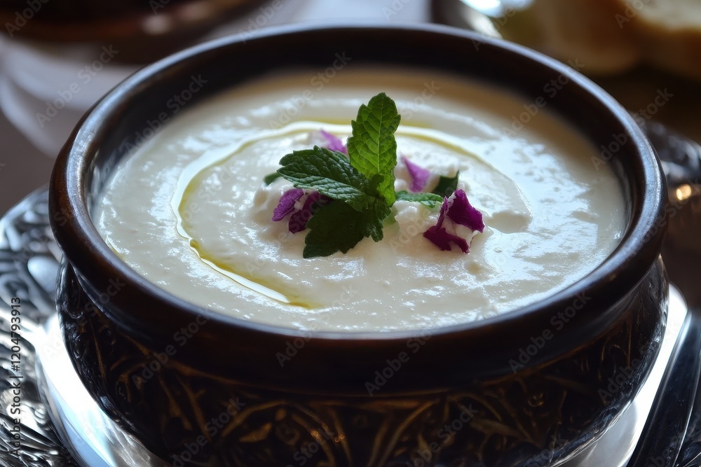 Tasty Lebanese food with labneh made from fermented curdled milk Tasty Lebanese food with labneh made from fermented curdled milk