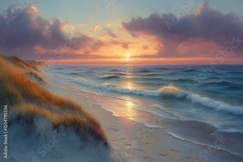 Sunset over Coastal Dunes and Beach in Northern Denmark
