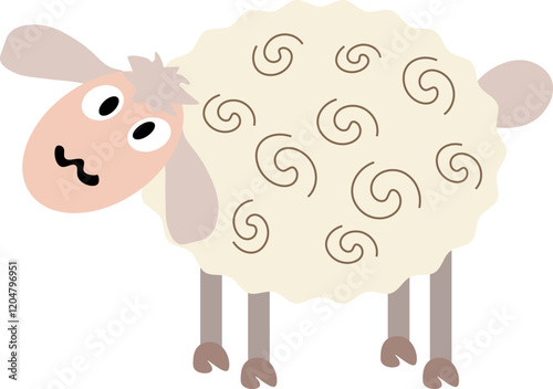 colorful colored sheep drawn in children's style on white background