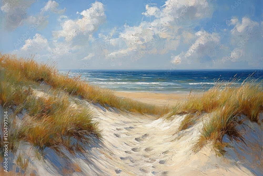 Coastal Dunes Under a Bright Blue Sky in Denmark