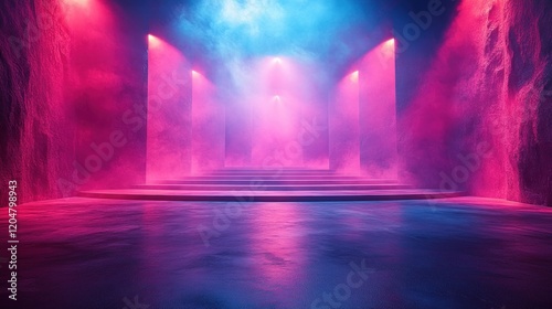 Futuristic Virtual Studio Background for News and Events with 3D Low-Poly Design and Soft Lighting