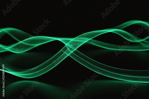 Glowing green wave pattern with movement and depth on black background, creating striking contrast.