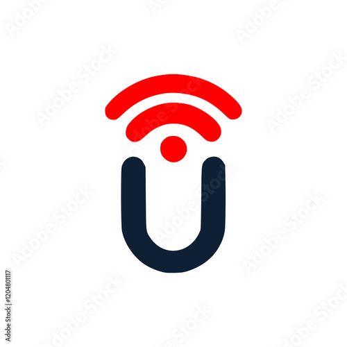 letter U with signal communication logo vector illustration template design