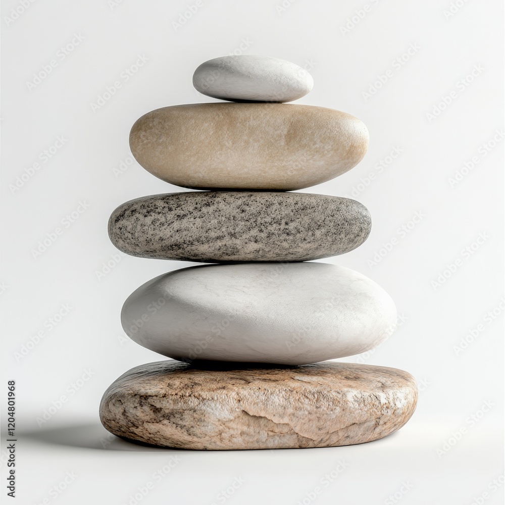balancing stones on a white background, 3d illustration, square balancing stones on a white background, 3d illustration, square