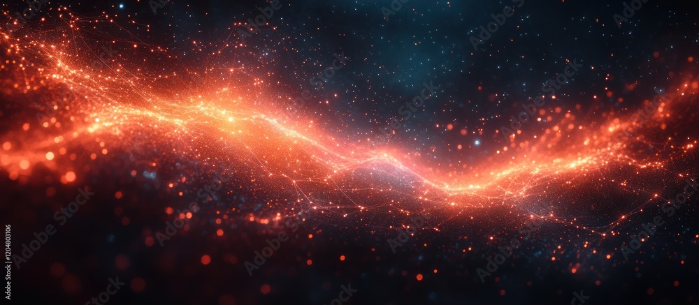 Fototapeta premium Abstract fiery cosmic nebula with glowing particles.