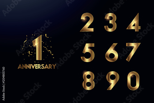 Set of Anniversary outline logotype silver and gold color with black background for celebration