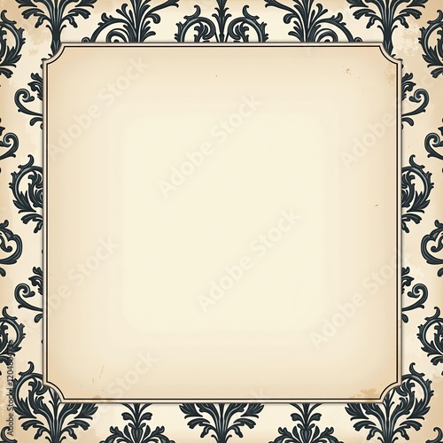 水彩 ライトグレーとアイボリーのダマスク柄 ヴィンテージの領収書用紙 水平 ミュートトーン エレガントなデザイン アンティークスタイル テクスチャード
