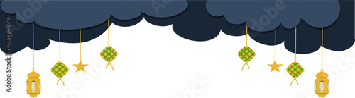 Islamic lantern and cloud illustration 