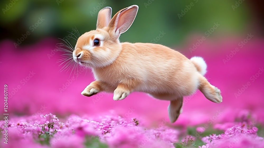 Fototapeta premium Adorable Bunny in Flight: A Whimsical Springtime Scene