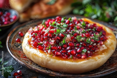 Zaatar pomegranate flatbread Lebanese Arabic cuisine photo