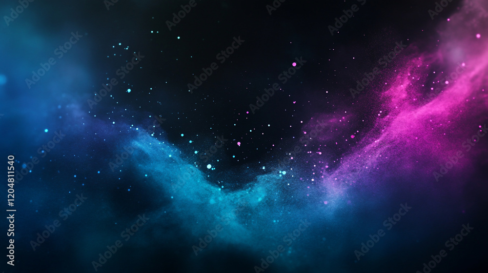 Obraz premium Abstract cosmic nebula with blue and pink glowing clouds and stars.