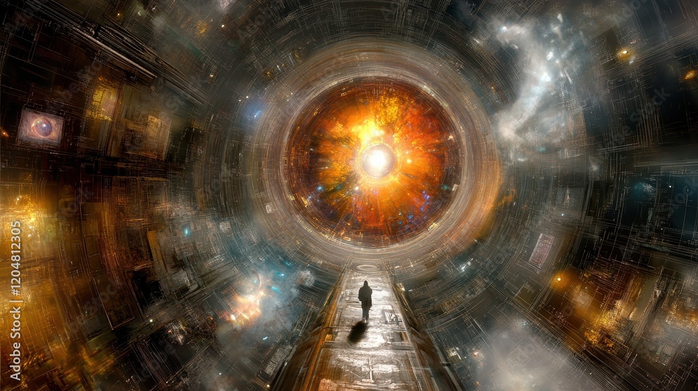 Solitary Figure Walking Towards A Cosmic Portal Solitary Figure Walking Towards A Cosmic Portal