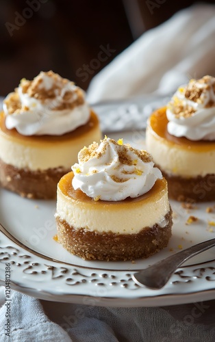 Wallpaper Mural Mini brown sugar cheesecakes, smooth and creamy, topped with a dollop of whipped cream and a sprinkle of crushed ginger and lemon zest Torontodigital.ca