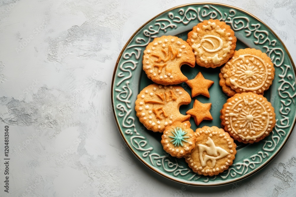 Top view of a cookie platter for Eid on a white background Top view of a cookie platter for Eid on a white background