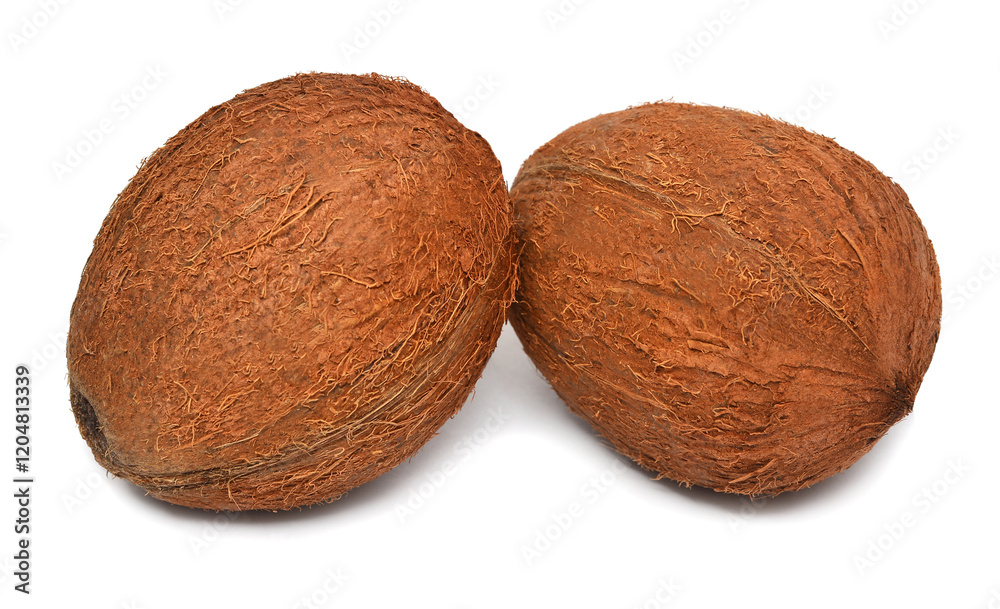Two coconut isolated on white background. Tropical fruit Two coconut isolated on white background. Tropical fruit