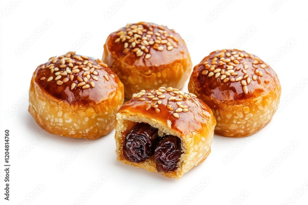 Top view of date filled Maamoul cookies on a white background Top view of date filled Maamoul cookies on a white background