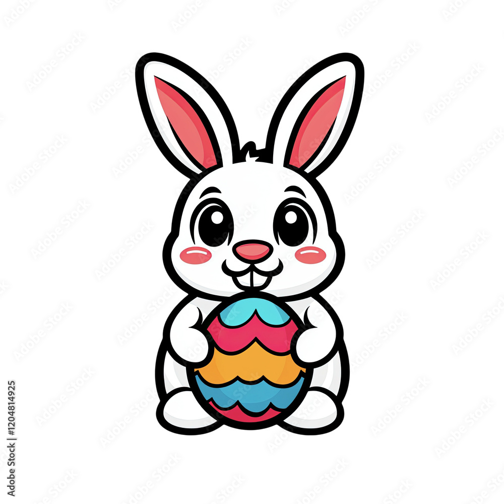 Cute cartoon Easter Bunny holding a colorful Easter egg Cute cartoon Easter Bunny holding a colorful Easter egg