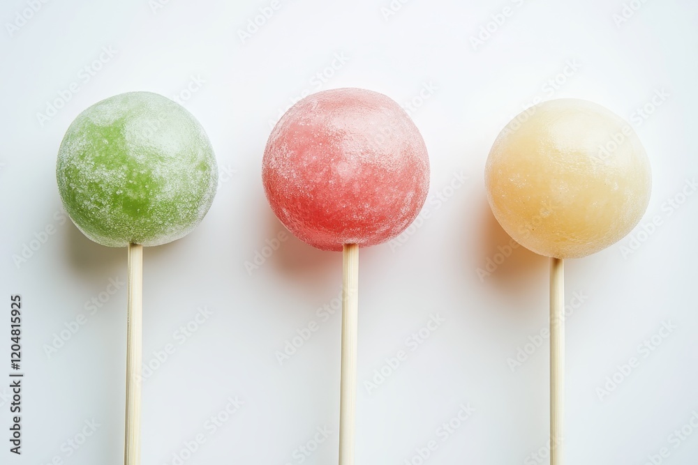 Tri colored dango against a light backdrop Tri colored dango against a light backdrop