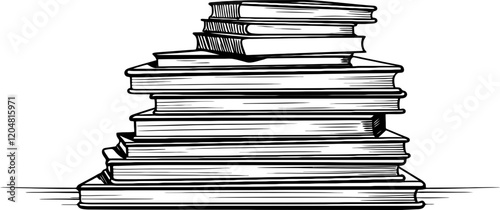 stack of books drawing