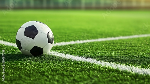 Soccer ball on the green field
