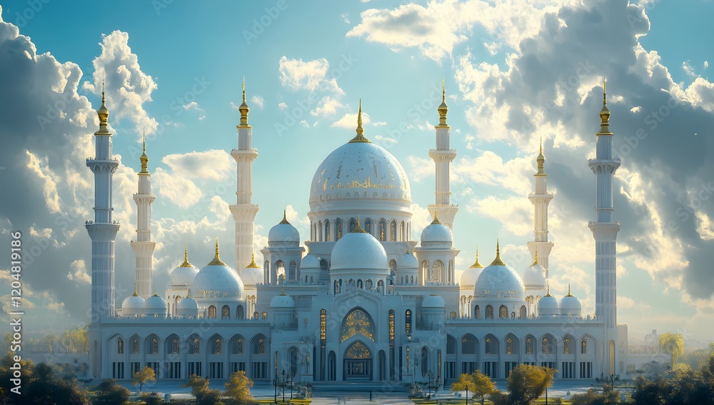 Obraz premium Majestic White Mosque Under a Cloudy Sky