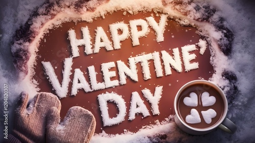 Valentine's Day greeting card with a chocolate-inspired design featuring Happy Valentine's Day text and a coffee cup ideal for romantic and sweet themes