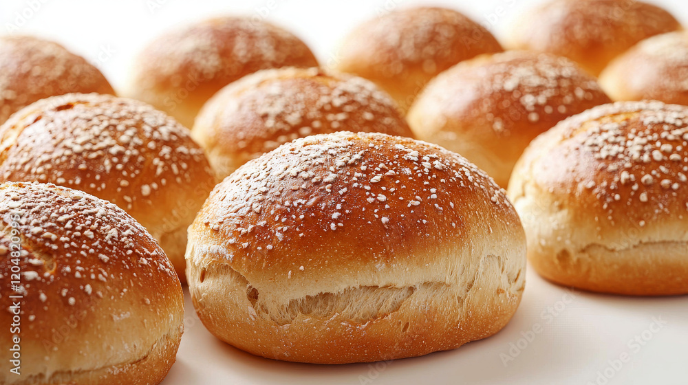 Freshly baked bread rolls with golden crust and sprinkled flour Freshly baked bread rolls with golden crust and sprinkled flour