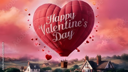 Valentine's Day card featuring big balloon falling with Happy Valentine's Day