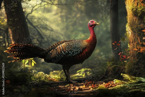 Wild turkey wandering on the ground