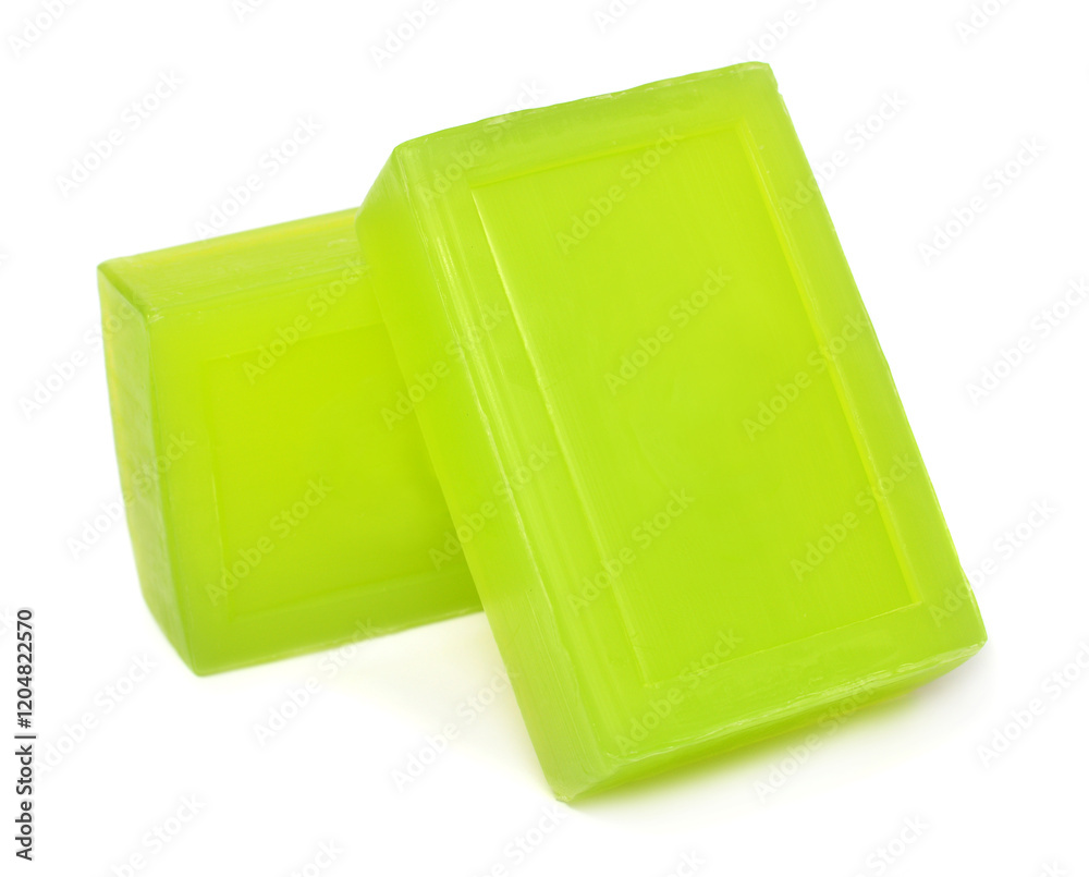Green soap bar isolated on white background Green soap bar isolated on white background