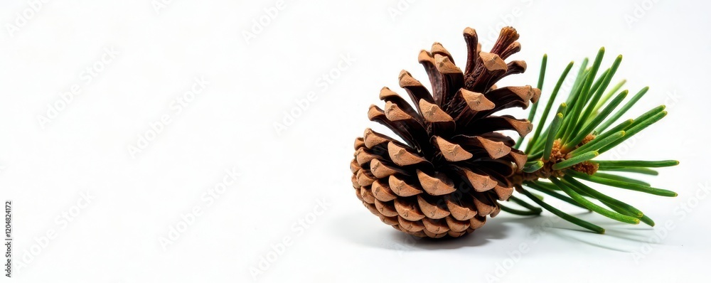 Obraz premium Pine cone and needles isolated on white background, botanical, natural